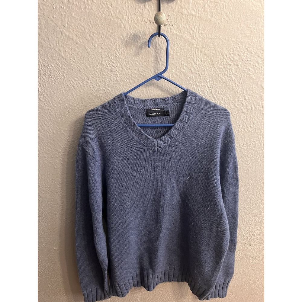 Nautica Men's‎ Sweater Pullover Knit Merino Wool V Neck Blue Size XXL